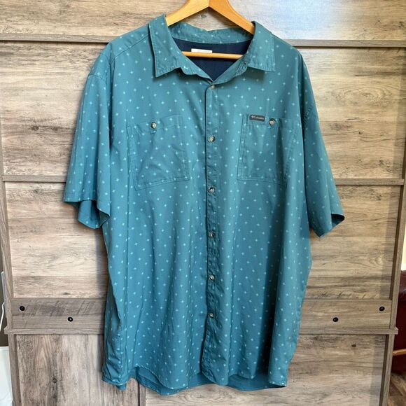 Columbia Button Down Fishing Shirt Teal Blue Green Men's 3XT great preworn cond - Picture 1 of 10